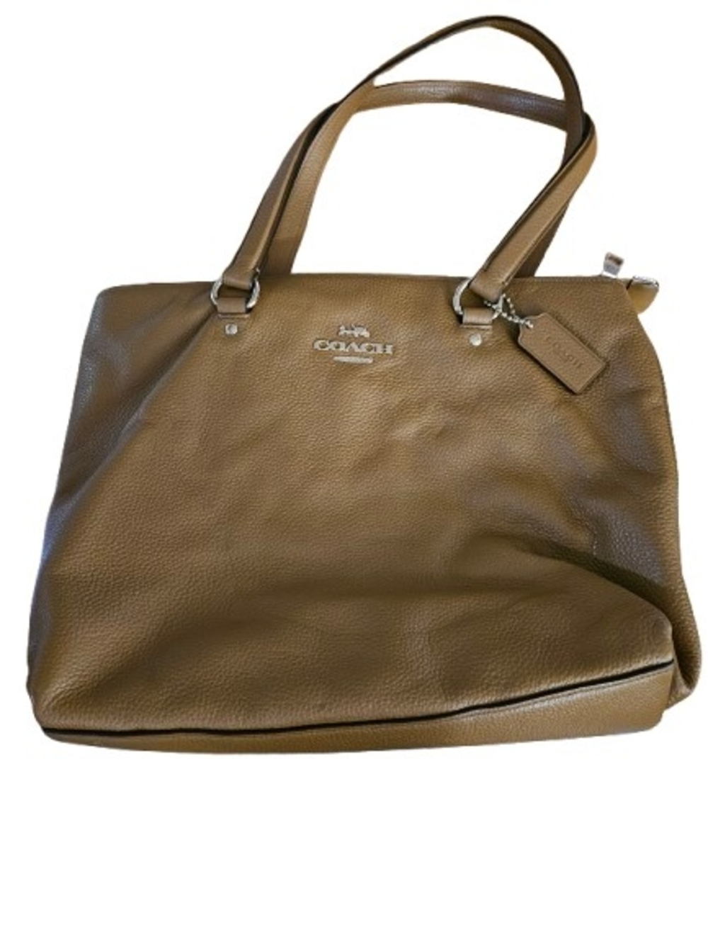 Coach Pebbled Leather‎ Zip Top Tote Bag Taupe Brown Large Shoulder Purse F48637